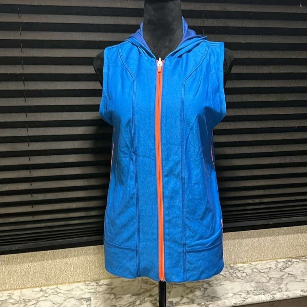 Under Armour Girls Youth Blue & Orange Hooded Zip Front Reversible Vest YXL